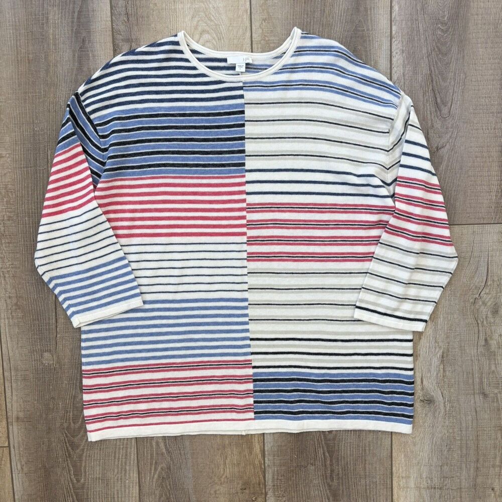 J.Jill Womens Striped Lightweight Sweater Size L Blue Red Coastal Classic USA - Picture 4 of 10